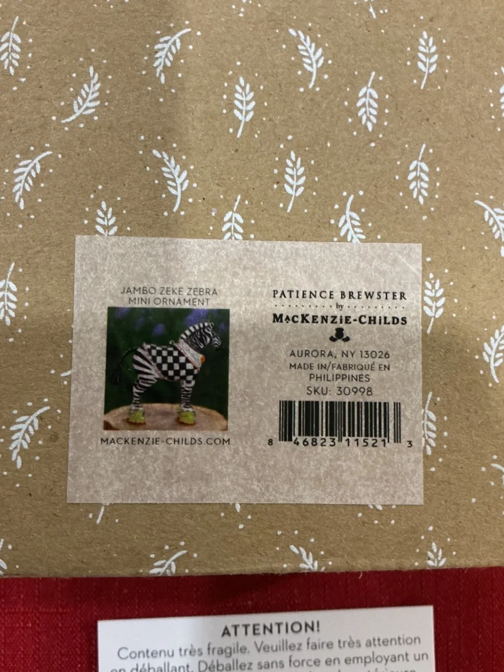 MacKenzie Childs Zeke Zebra Christmas Ornament NWT - Picture 7 of 9